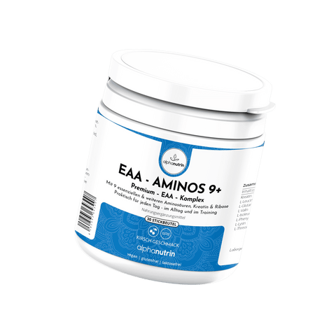 EAA - AMINOS 9+ Premium-Komplex - 30 Stickbeutel, vegan, ohne Füllstoffe, mit Kirschgeschmack
