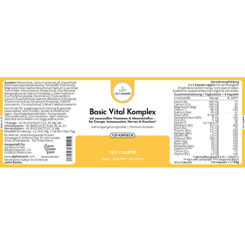 Basic Vital Komplex - 120 vegane Kapseln Premium ohne Füllstoffe