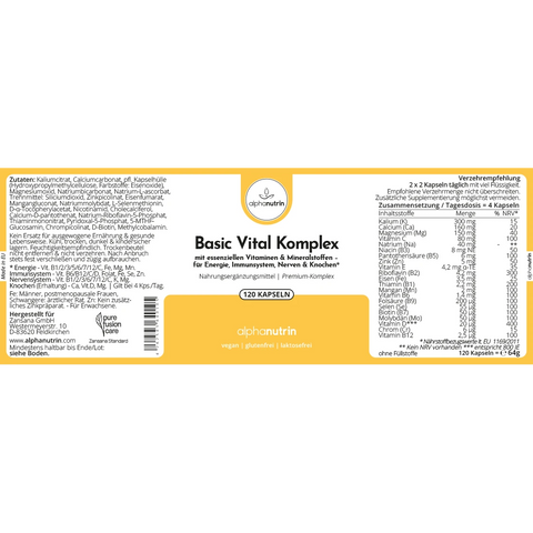 Basic Vital Komplex - 120 vegane Kapseln Premium ohne Füllstoffe