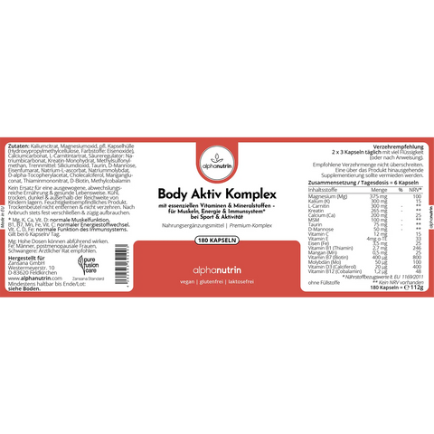 Body Aktiv Komplex - 180 vegane Kapseln Premium ohne Füllstoffe