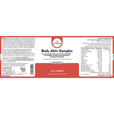Body Aktiv Komplex - 180 vegane Kapseln Premium ohne Füllstoffe