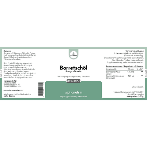 Borretschöl - 90 vegane Kapseln ohne Füllstoffe