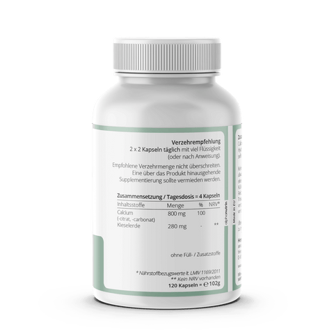 Calcium 200 + Kieselerde - 120 vegane Kapseln ohne Zusatzstoffe
