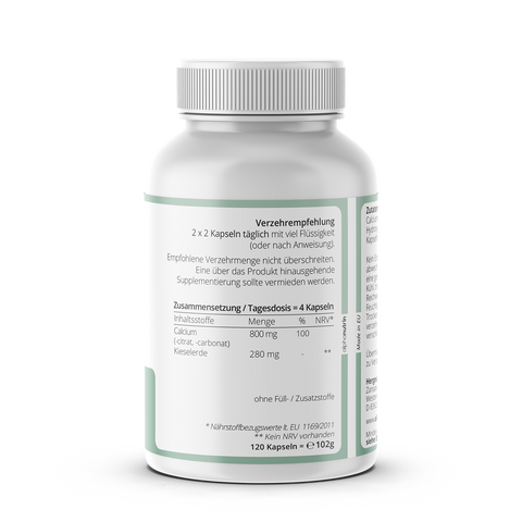 Calcium 200 + Kieselerde - 120 vegane Kapseln ohne Zusatzstoffe