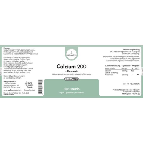 Calcium 200 + Kieselerde - 120 vegane Kapseln ohne Zusatzstoffe