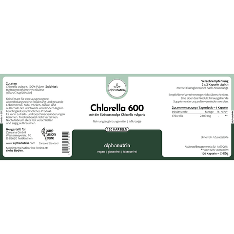 Chlorella 600 - 120 vegane Kapseln ohne Zusatzstoffe