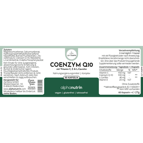 Coenzym Q10 Komplex - 60 vegane Kapseln ohne Zusatzstoffe