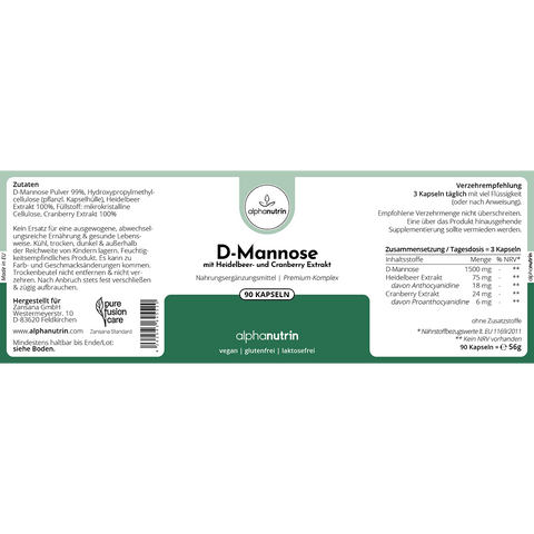 D-Mannose 500 Komplex - 90 vegane Kapseln ohne Zusatzstoffe