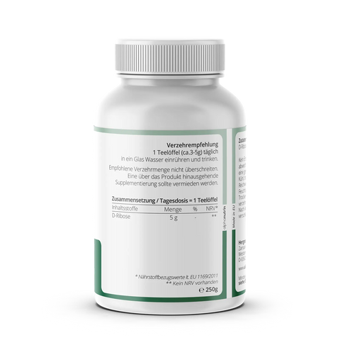 D-Ribose - 250 Gramm veganes Pulver ohne Füllstoffe