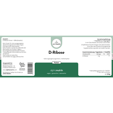 D-Ribose - 250 Gramm veganes Pulver ohne Füllstoffe