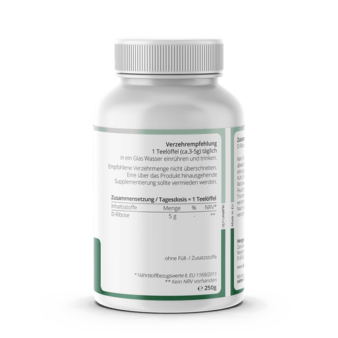 D-Ribose - 250 Gramm veganes Pulver ohne Füllstoffe