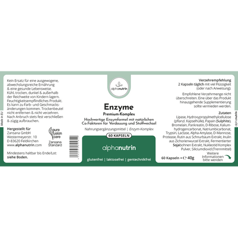 Enzyme Premium-Komplex - 60 Kapseln ohne Zusatzstoffe
