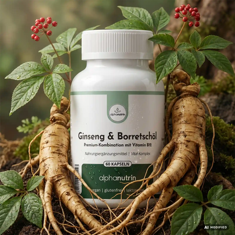 Ginseng & Borretschöl + B12 - 60 vegane Kapseln ohne Füllstoffe