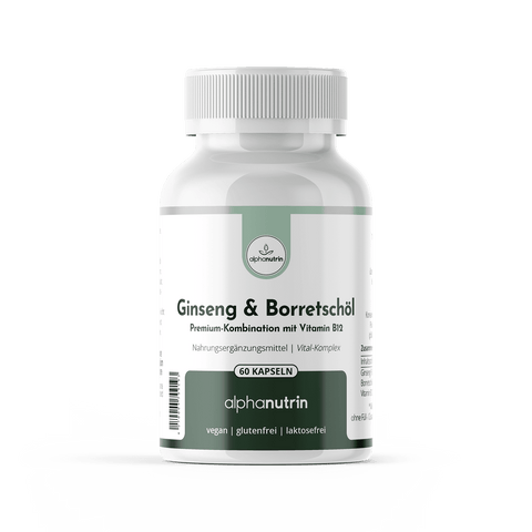 Ginseng & Borretschöl + B12 - 60 vegane Kapseln ohne Füllstoffe