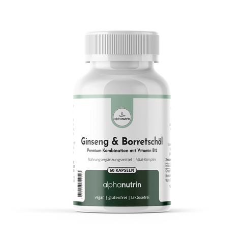 Ginseng & Borretschöl + B12 - 60 vegane Kapseln ohne Füllstoffe