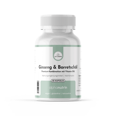 Ginseng & Borretschöl + B12 - 60 vegane Kapseln ohne Füllstoffe