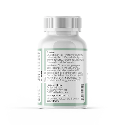 L-Carnitin + Vitamin B6 - 60 vegane Kapseln ohne Füllstoffe