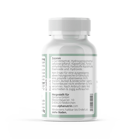 L-Carnitin + Vitamin B6 - 60 vegane Kapseln ohne Füllstoffe