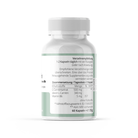 L-Carnitin + Vitamin B6 - 60 vegane Kapseln ohne Füllstoffe