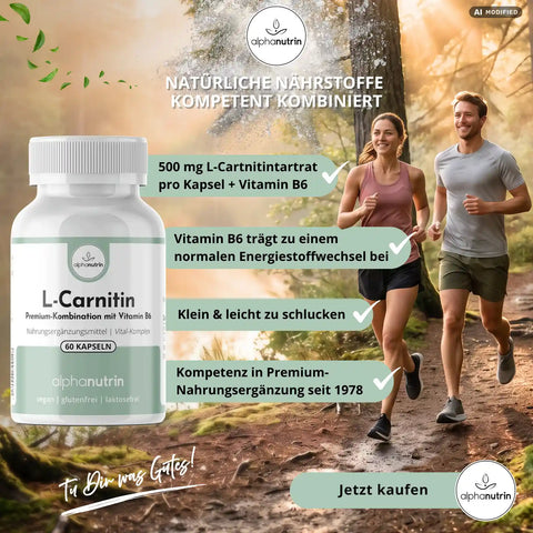 L-Carnitin + Vitamin B6 - 60 vegane Kapseln ohne Füllstoffe