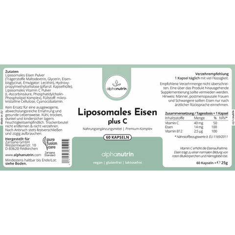 Liposomales Eisen plus C - 60 vegane Kapseln mit B12