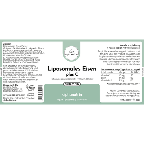 Liposomales Eisen plus C - 60 vegane Kapseln mit B12