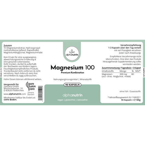 Magnesium 100 - 90 vegane Kapseln ohne Füllstoffe