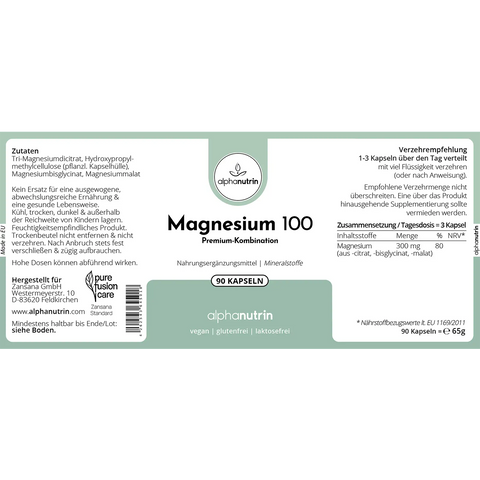 Magnesium 100 - 90 vegane Kapseln ohne Füllstoffe