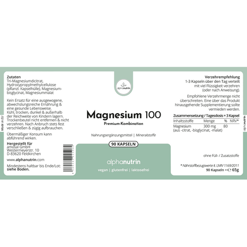 Magnesium 100 - 90 vegane Kapseln ohne Zusatzstoffe