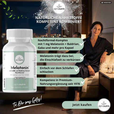 Melatonin mit GABA und Baldrian Extrakt Nachtformel - 150 vegane Kapseln ohne Füllstoffe