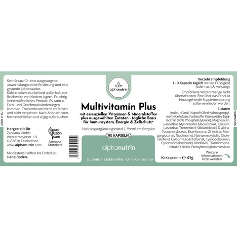 Multivitamin Plus - 90 vegane Kapseln ohne Füllstoffe