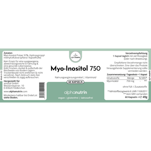 Myo-Inositol 750 - 60 vegane Kapseln ohne Zusatzstoffe