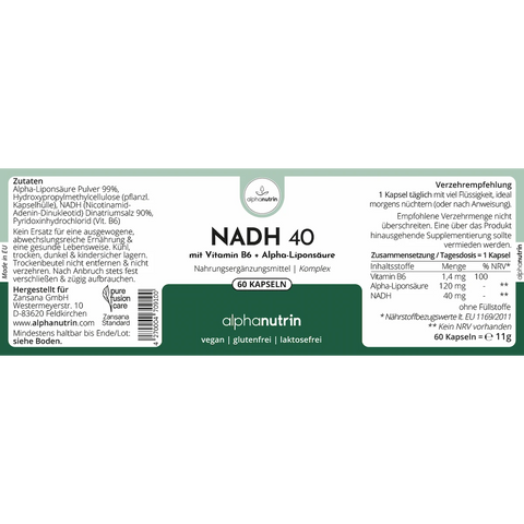 NADH 40 Komplex - 60 vegane Kapseln ohne Füllstoffe