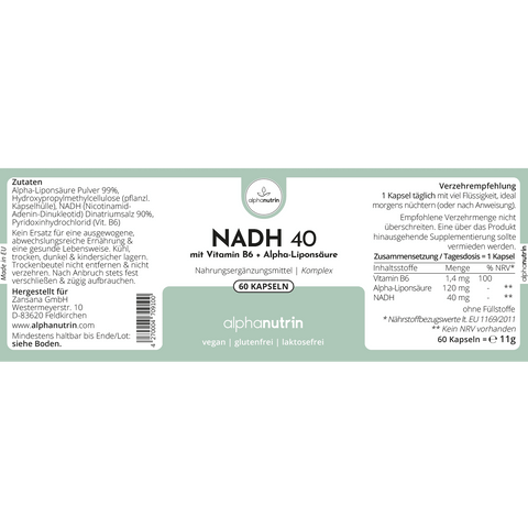 NADH 40 Komplex - 60 vegane Kapseln ohne Füllstoffe