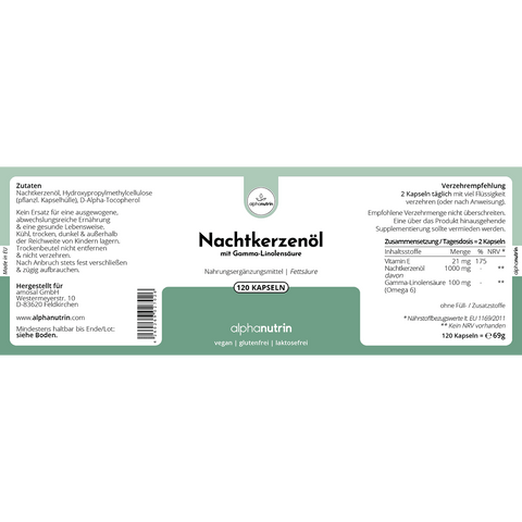 Nachtkerzenöl - 120 vegane Kapseln ohne Zusatzstoffe