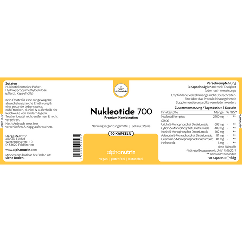 Nukleotide 700 - 90 vegane Kapseln ohne Füllstoffe