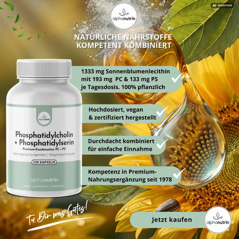 Phosphatidylcholin + Phosphatidylserin PC+PS - 120 vegane Kapseln