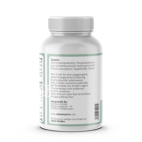 Phosphatidylcholin + Phosphatidylserin PC+PS - 120 vegane Kapseln ohne Zusatzstoffe