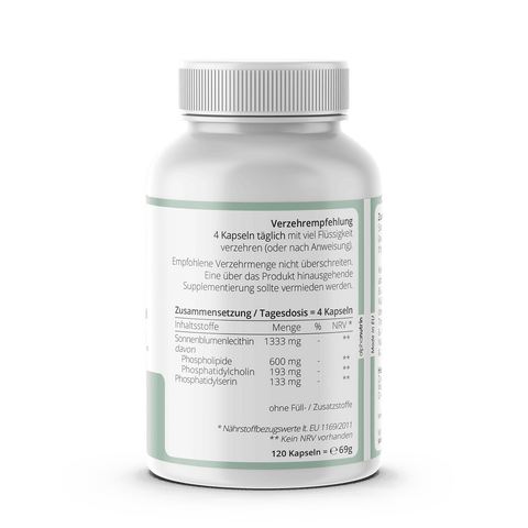Phosphatidylcholin + Phosphatidylserin PC+PS - 120 vegane Kapseln ohne Zusatzstoffe