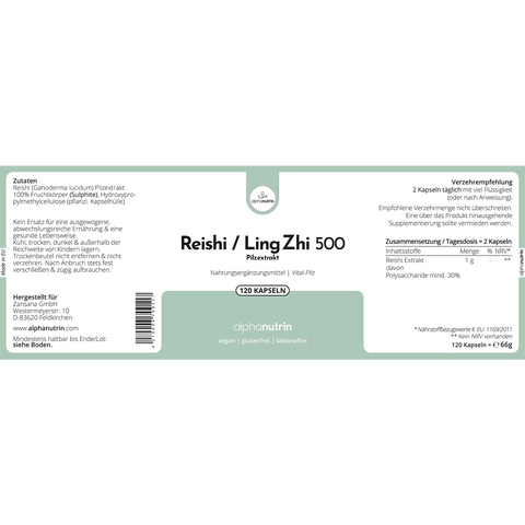 Reishi / Ling Zhi 500 - 120 vegane Kapseln ohne Füllstoffe