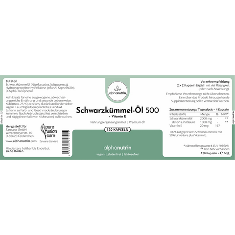 Schwarzkümmel-Öl 500 - 120 vegane Kapseln ohne Füllstoffe