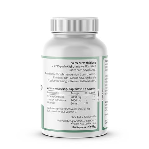 Schwarzkümmel-Öl 500 - 120 vegane Kapseln ohne Zusatzstoffe