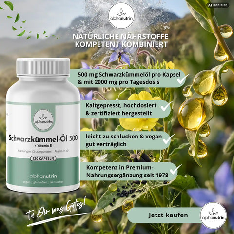 Schwarzkümmel-Öl 500 - 120 vegane Kapseln ohne Füllstoffe