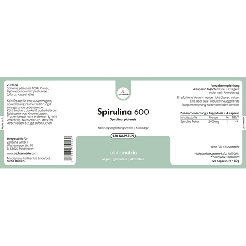 Spirulina 600 - 120 vegane Kapseln ohne Füllstoffe