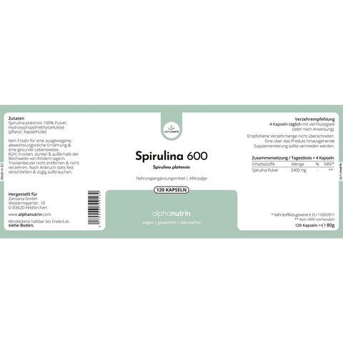 Spirulina 600 - 120 vegane Kapseln ohne Füllstoffe