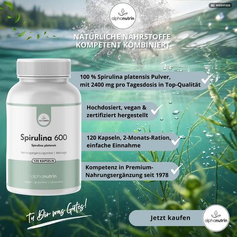 Spirulina 600 - 120 vegane Kapseln ohne Füllstoffe