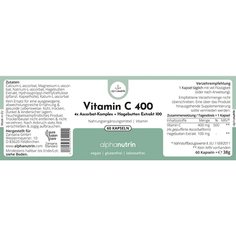Vitamin C 400 - 60 Kapseln ohne Füllstoffe