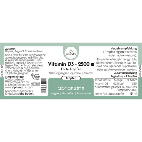 Vitamin D3 2500IE Forte Tropfen - 15 ml ohne Zusatzstoffe