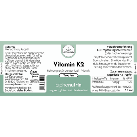 Vitamin K2 Tropfen - 15 ml ohne Zusatzstoffe