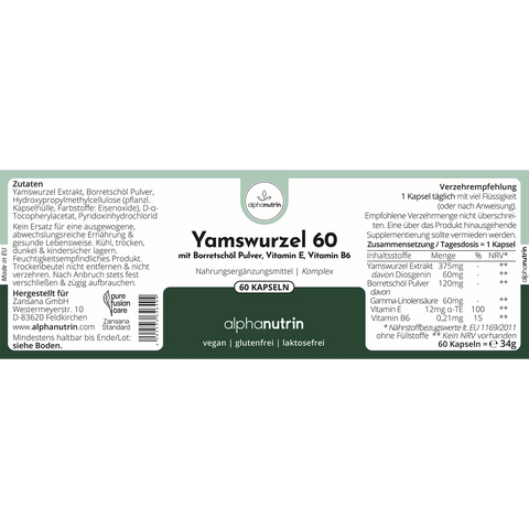 Yamswurzel 60 Komplex - 60 Kapseln Premium ohne Füllstoffe